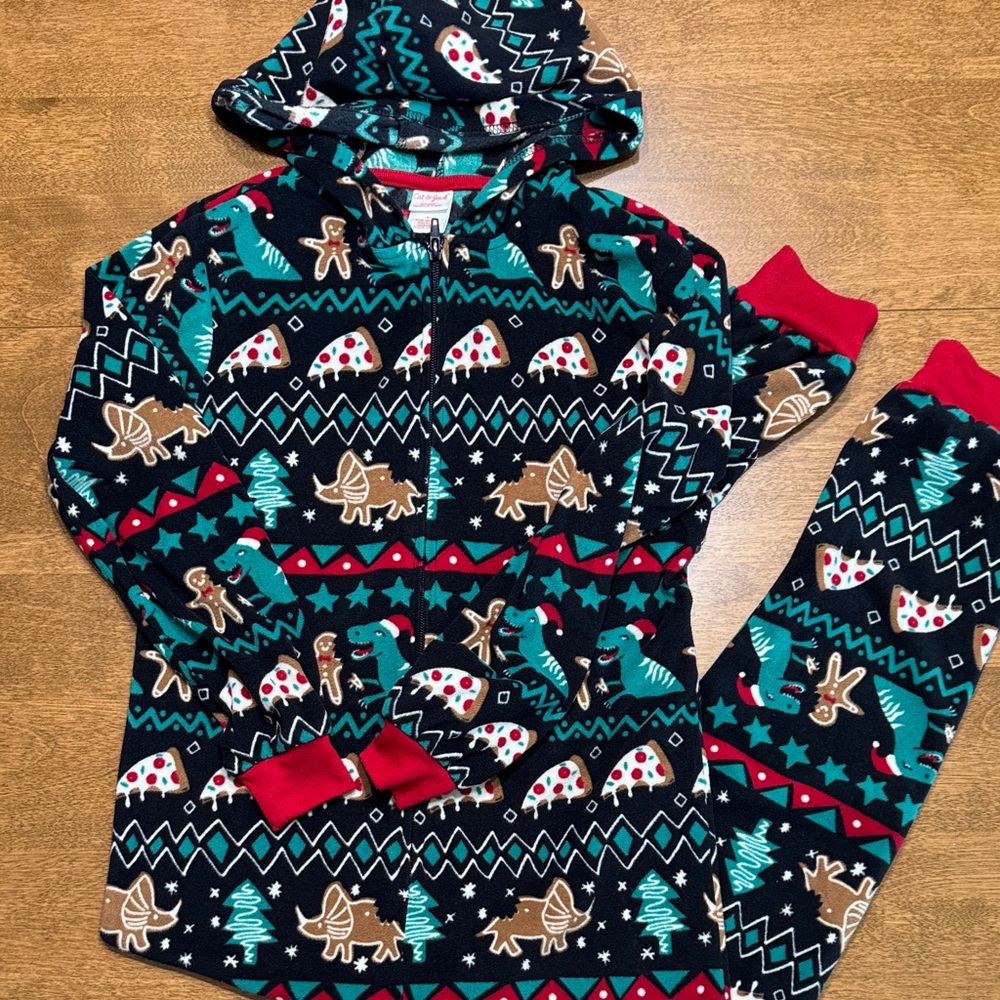 Festive Holiday Pajama Onsie with Hood